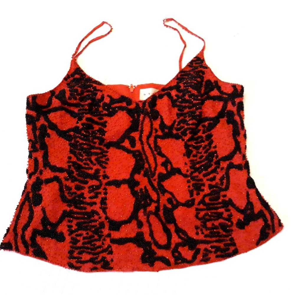 Holiday Red & Black Beaded Camisole Vintage Size 8